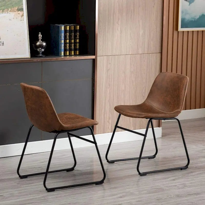 Set di 2 sedie da pranzo imbottite in pelle sintetica con struttura in metallo – Marrone