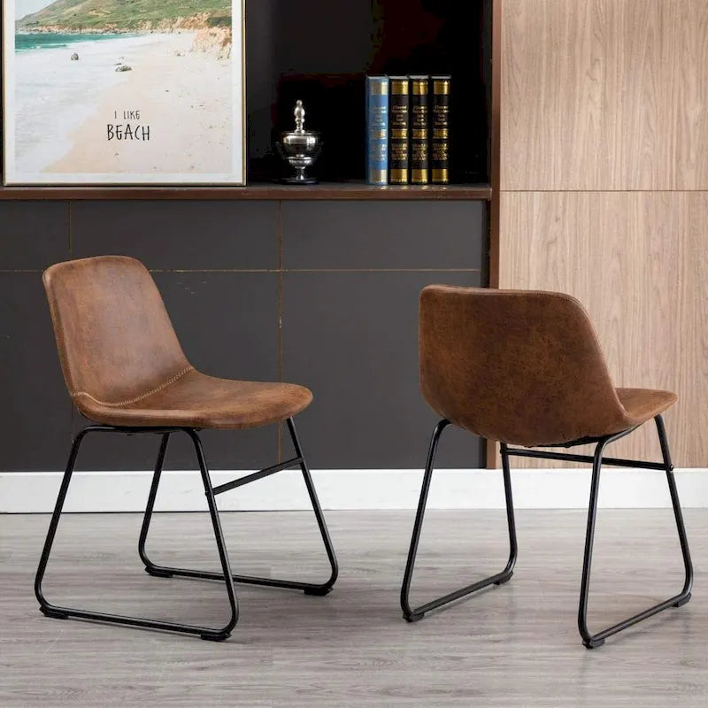 Set di 2 sedie da pranzo imbottite in pelle sintetica con struttura in metallo – Marrone