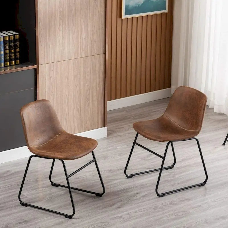 Set di 2 sedie da pranzo imbottite in pelle sintetica con struttura in metallo – Marrone