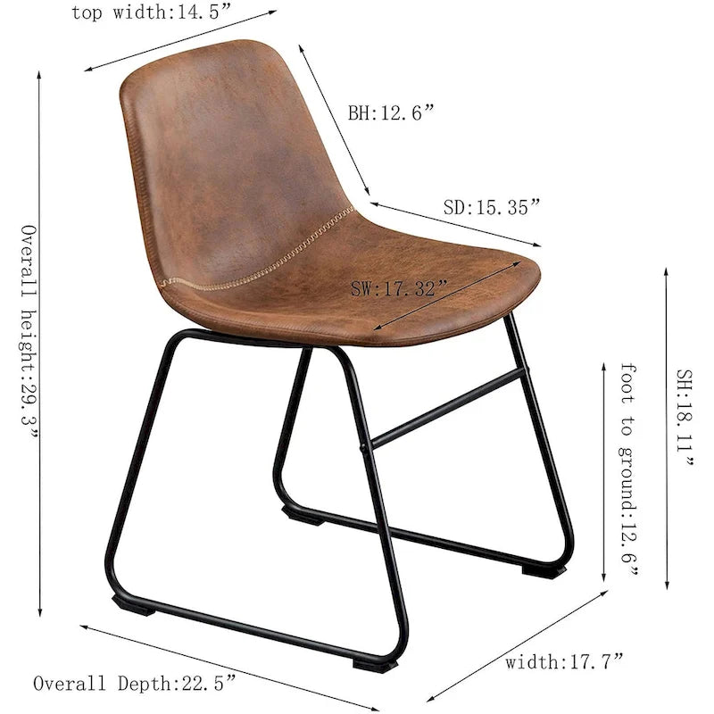 Set di 2 sedie da pranzo imbottite in pelle sintetica con struttura in metallo – Marrone