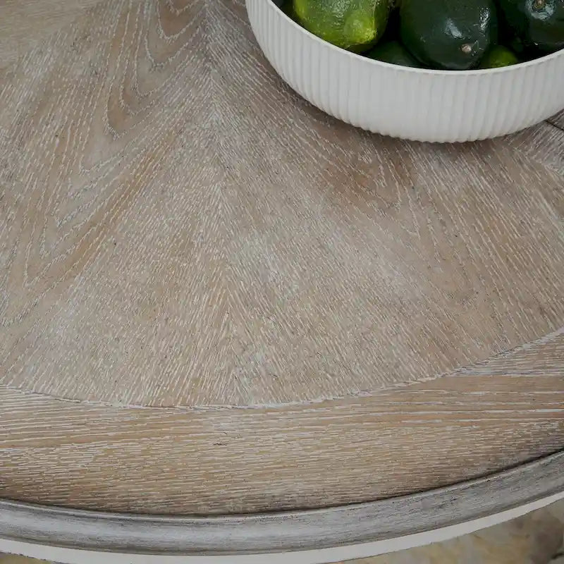 Tavolo da pranzo "Gathering" bianco anticato con piano effetto corteccia invecchiata