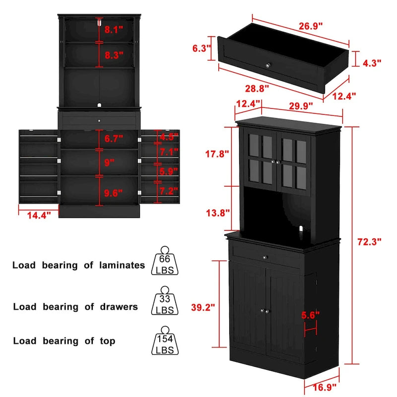 Mobile dispensa da cucina con vetrina e credenza