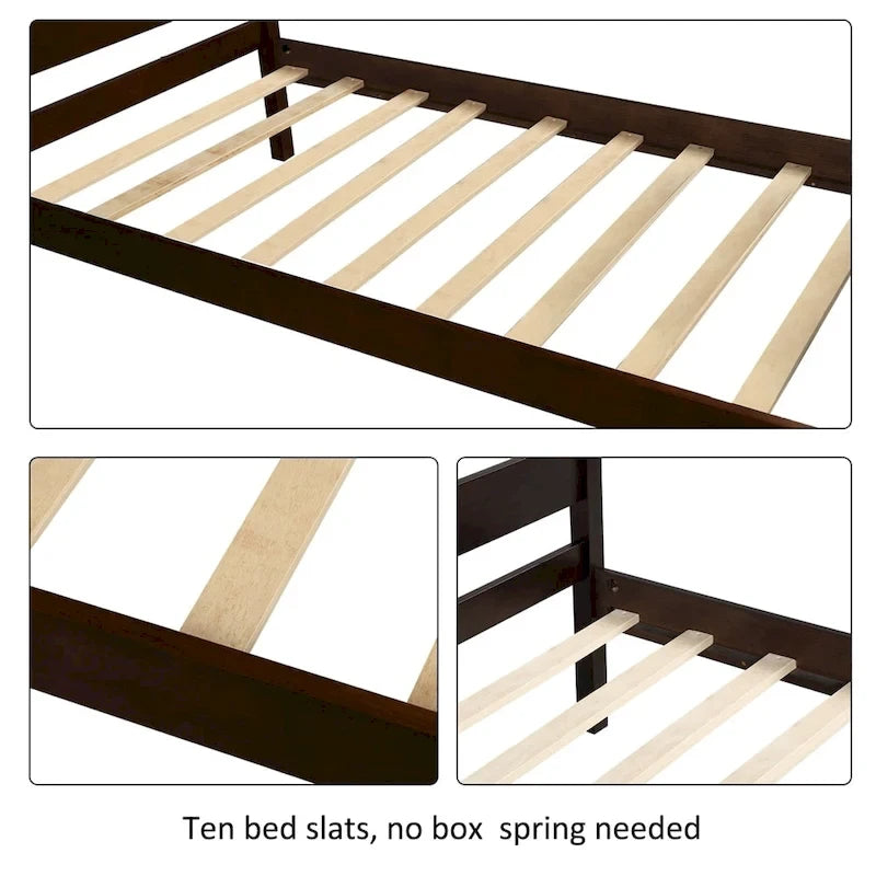 Letto a piattaforma in legno con testiera