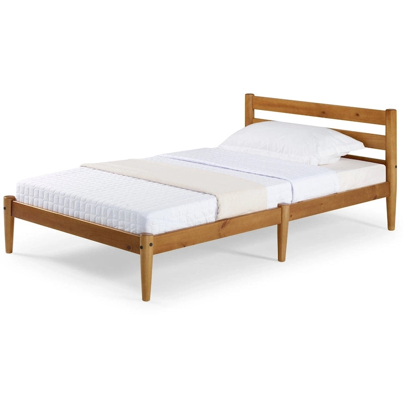 Letto a piattaforma singolo in legno massello con testiera a doghe