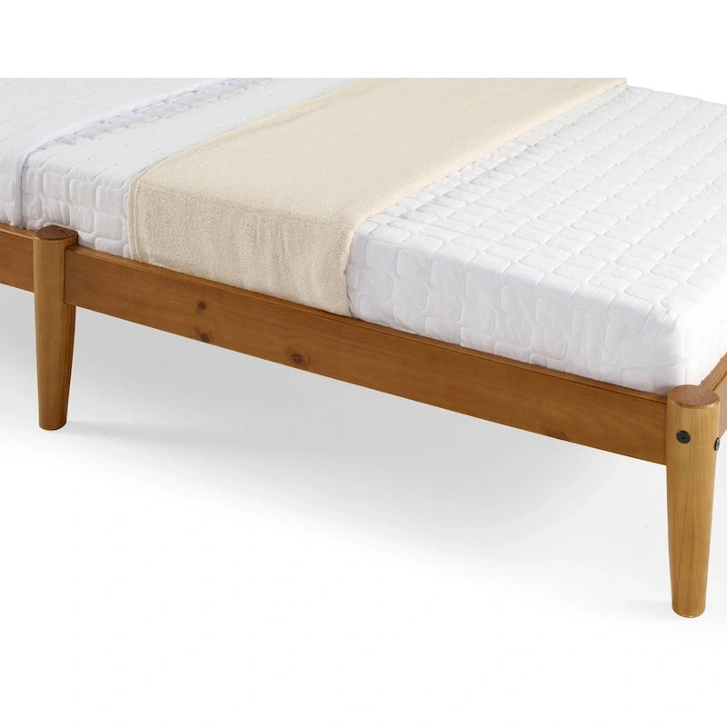 Letto a piattaforma singolo in legno massello con testiera a doghe