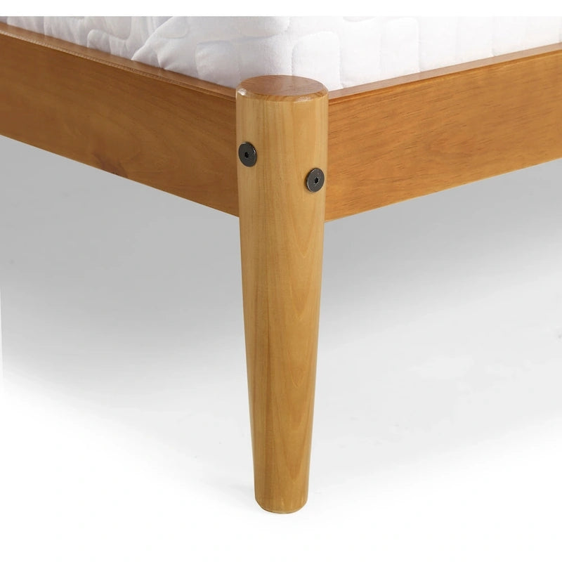 Letto a piattaforma singolo in legno massello con testiera a doghe