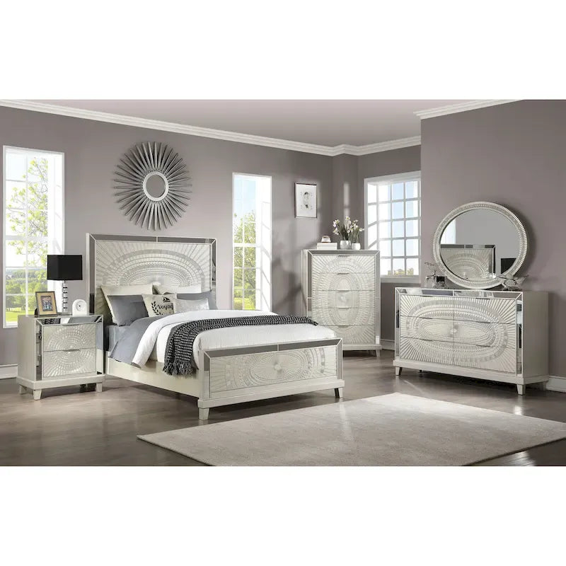 Letto con pannelli in stile Glam con inserti a specchio – Finitura color Champagne