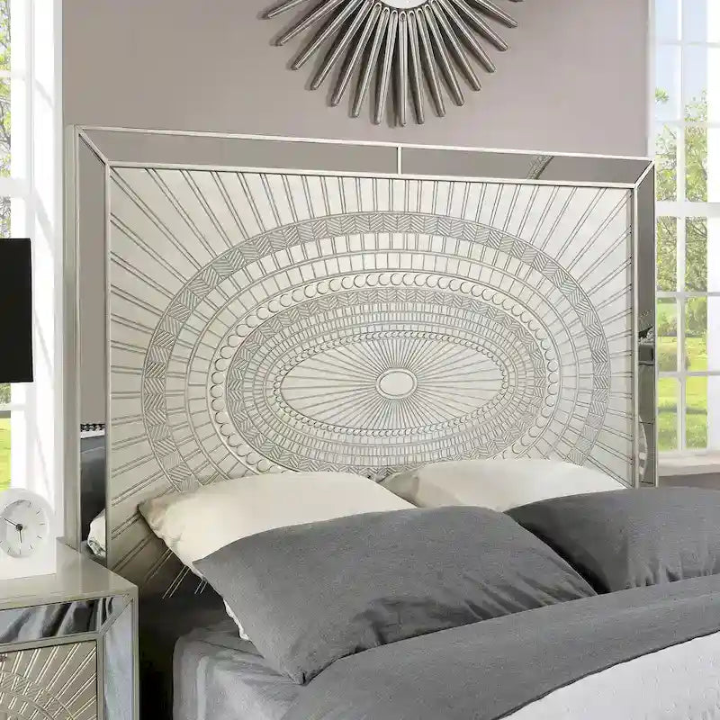Letto con pannelli in stile Glam con inserti a specchio – Finitura color Champagne