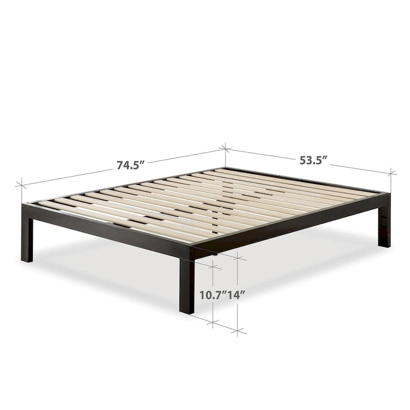 Struttura letto a piattaforma in metallo nero con doghe in legno