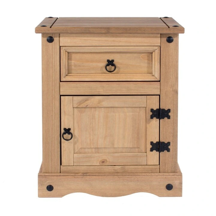 Comodino in legno con 1 anta e 1 cassetto