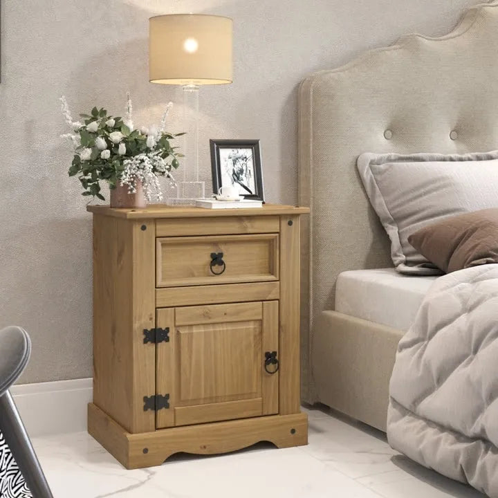 Comodino in legno con 1 anta e 1 cassetto