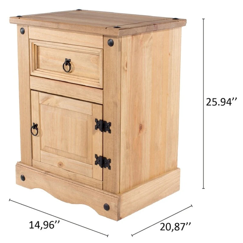 Comodino in legno con 1 anta e 1 cassetto