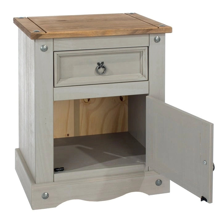 Comodino in legno con 1 anta e 1 cassetto