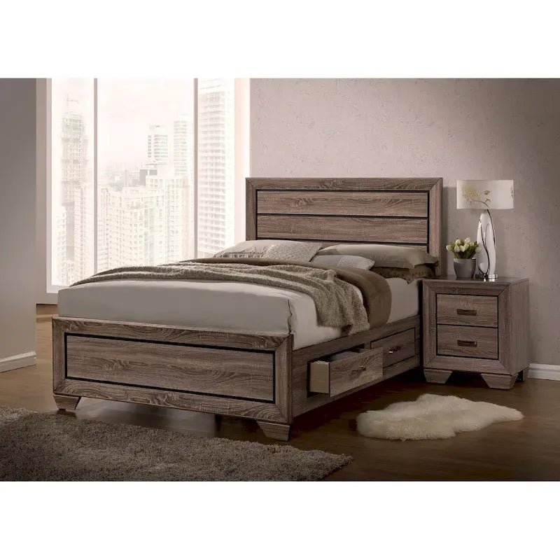 Struttura letto effetto legno con cassetti contenitore - Tortora lavato