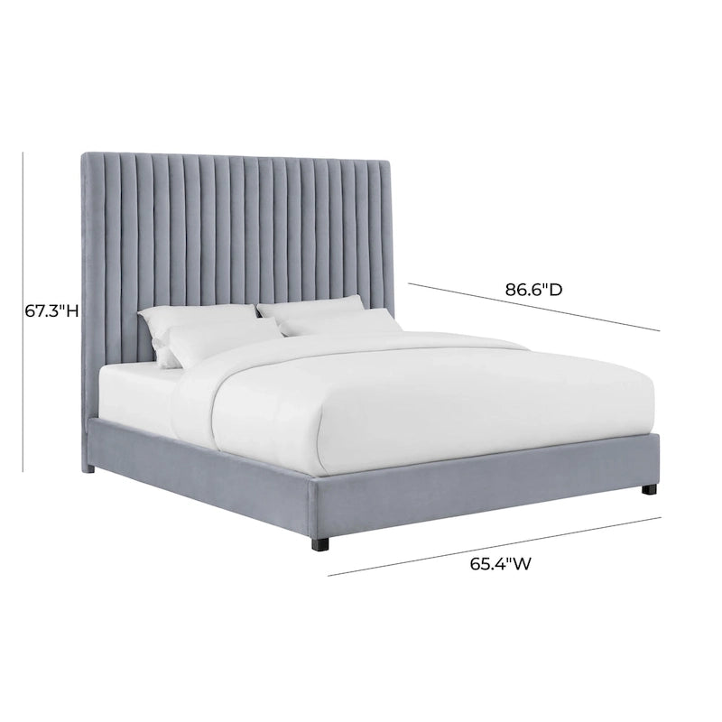 Letto Imbottito in Velluto con Testiera Trapuntata a Canali