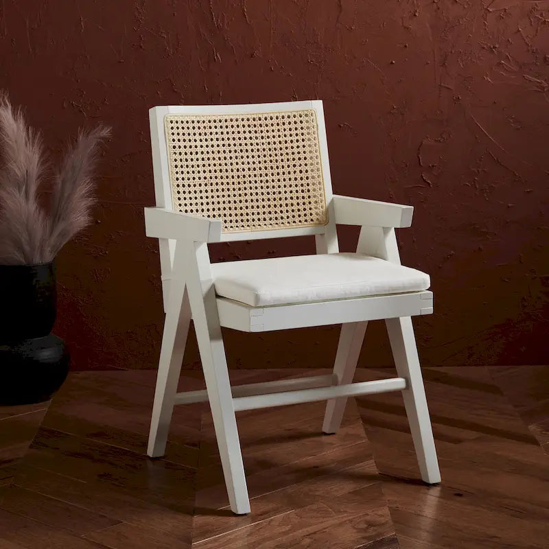 Poltrona in Rattan con Struttura in Legno di Frassino e Cuscino - 53L x 58P x 86A cm