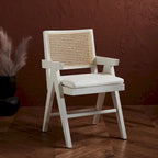 Poltrona in Rattan con Struttura in Legno di Frassino e Cuscino - 53L x 58P x 86A cm