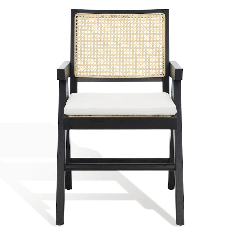 Poltrona in Rattan con Struttura in Legno di Frassino e Cuscino - 53L x 58P x 86A cm