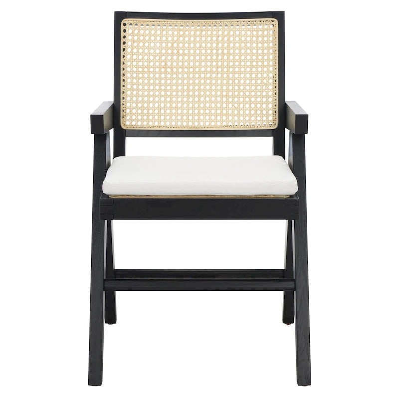Poltrona in Rattan con Struttura in Legno di Frassino e Cuscino - 53L x 58P x 86A cm