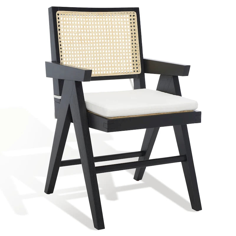 Poltrona in Rattan con Struttura in Legno di Frassino e Cuscino - 53L x 58P x 86A cm