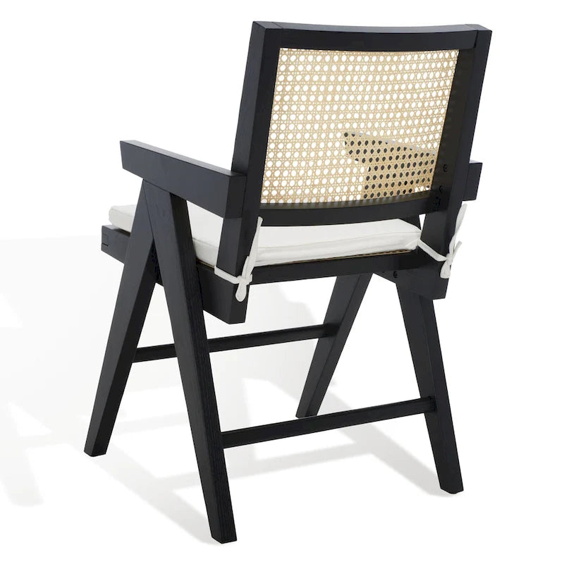Poltrona in Rattan con Struttura in Legno di Frassino e Cuscino - 53L x 58P x 86A cm