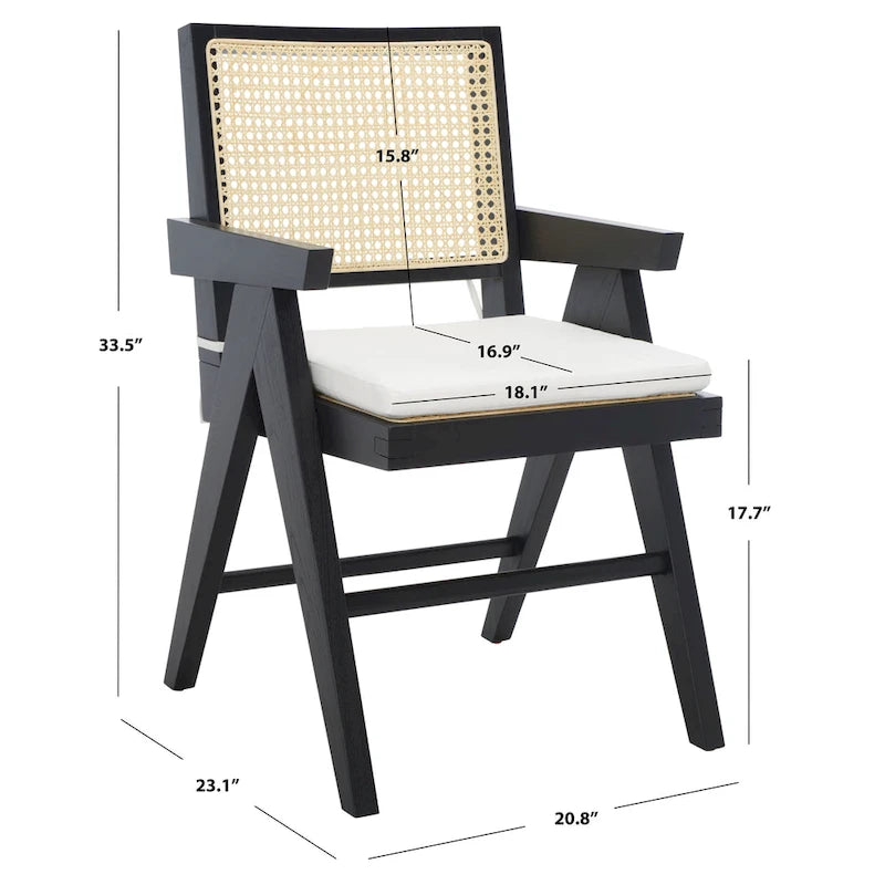 Poltrona in Rattan con Struttura in Legno di Frassino e Cuscino - 53L x 58P x 86A cm