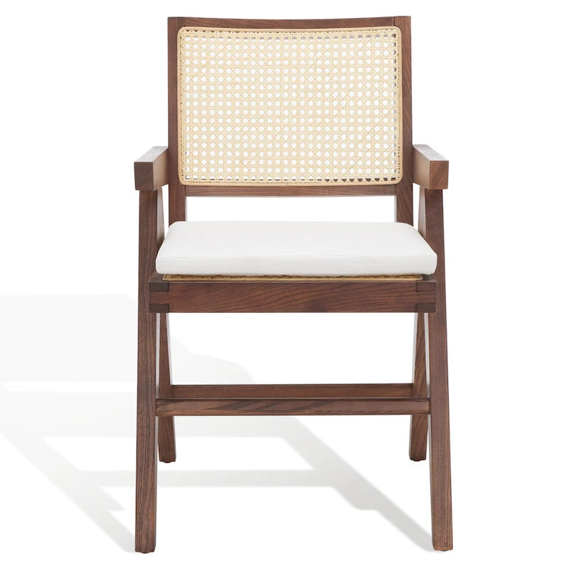 Poltrona in Rattan con Struttura in Legno di Frassino e Cuscino - 53L x 58P x 86A cm