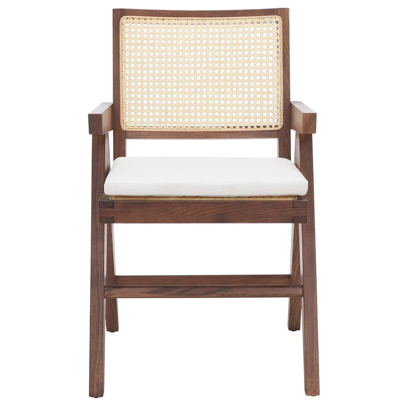 Poltrona in Rattan con Struttura in Legno di Frassino e Cuscino - 53L x 58P x 86A cm