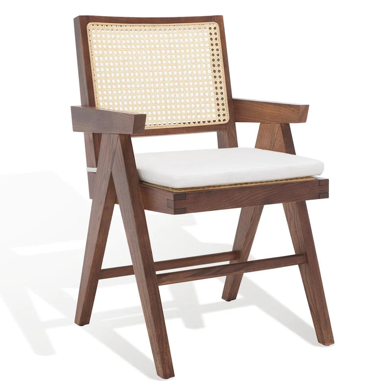 Poltrona in Rattan con Struttura in Legno di Frassino e Cuscino - 53L x 58P x 86A cm