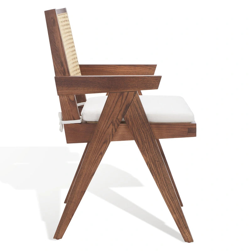 Poltrona in Rattan con Struttura in Legno di Frassino e Cuscino - 53L x 58P x 86A cm