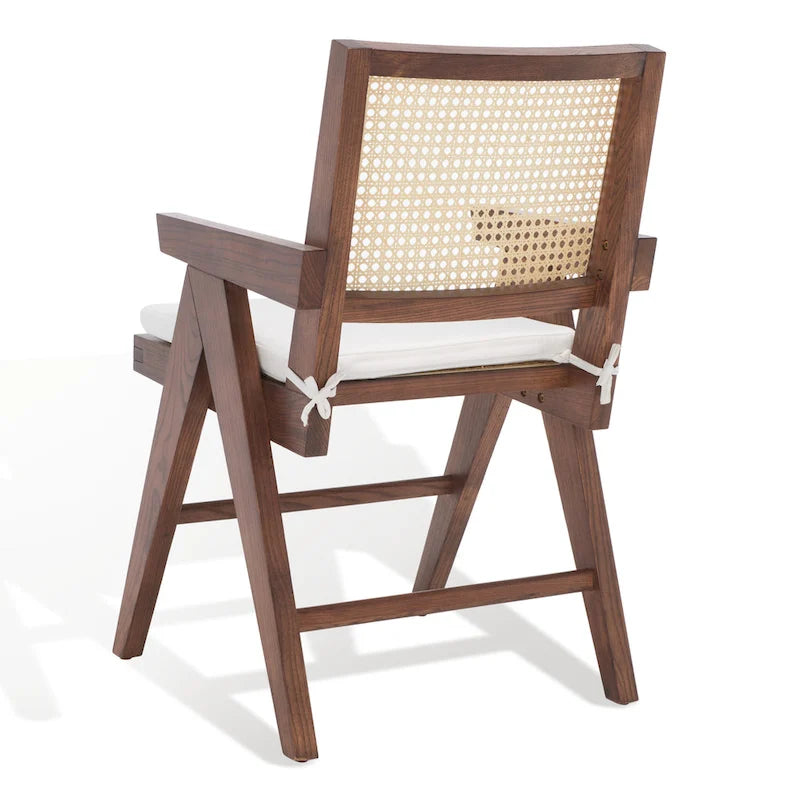 Poltrona in Rattan con Struttura in Legno di Frassino e Cuscino - 53L x 58P x 86A cm