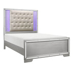 Letto imbottito trapuntato in similpelle a LED argentato