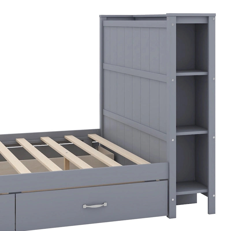Letto a piattaforma a una piazza e mezza con cassetti e ripiani contenitore