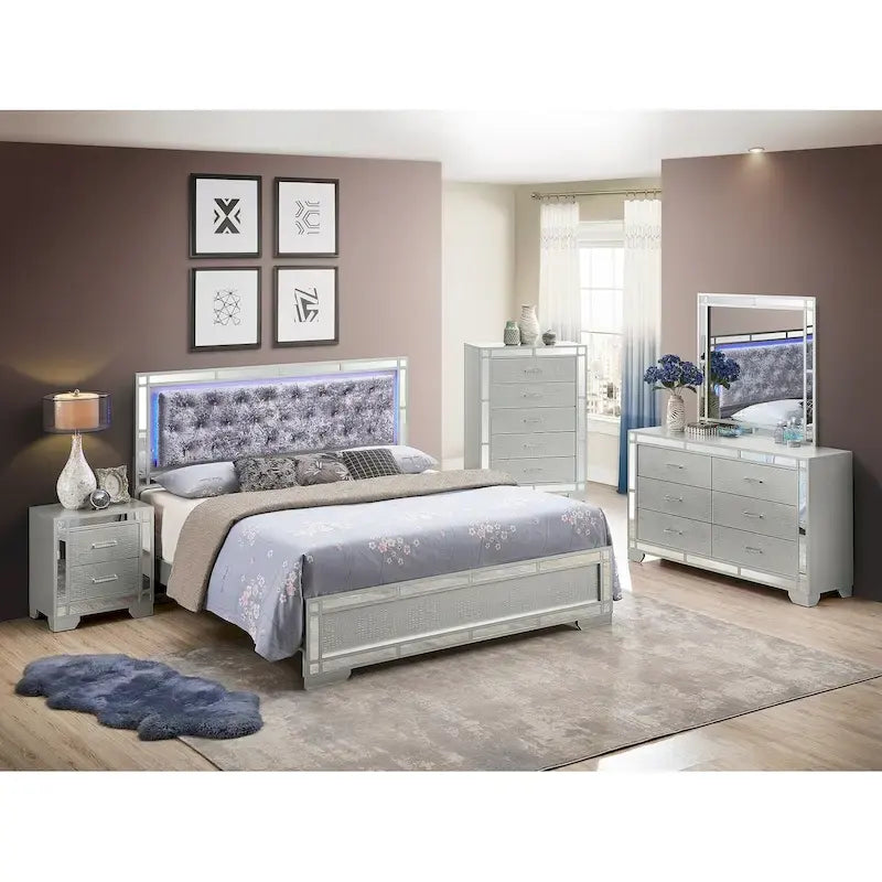 Letto a pannello completo – Misura matrimoniale standard, Finitura color champagne