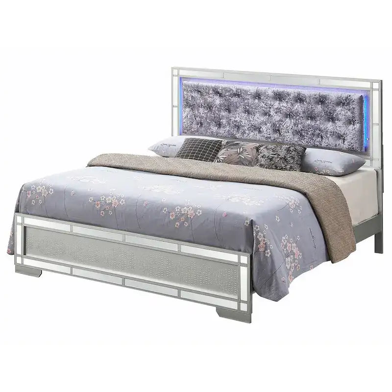 Letto a pannello completo – Misura matrimoniale standard, Finitura color champagne