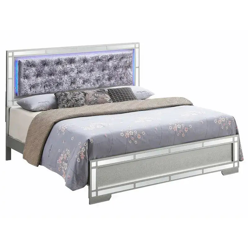 Letto a pannello completo – Misura matrimoniale standard, Finitura color champagne