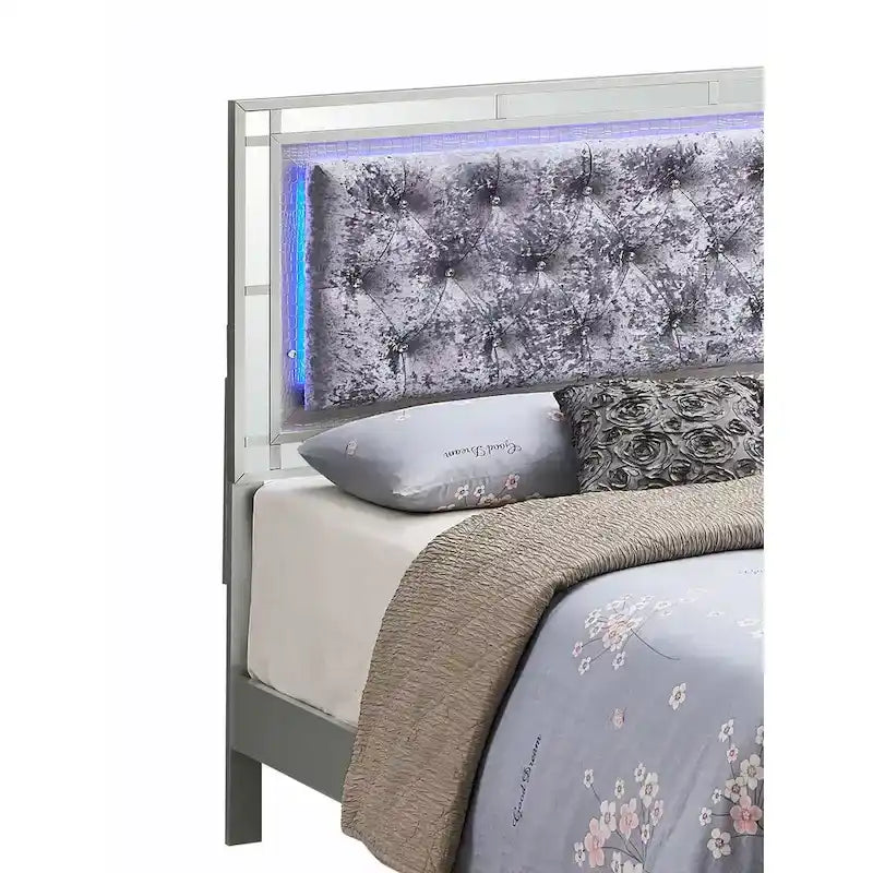 Letto a pannello completo – Misura matrimoniale standard, Finitura color champagne