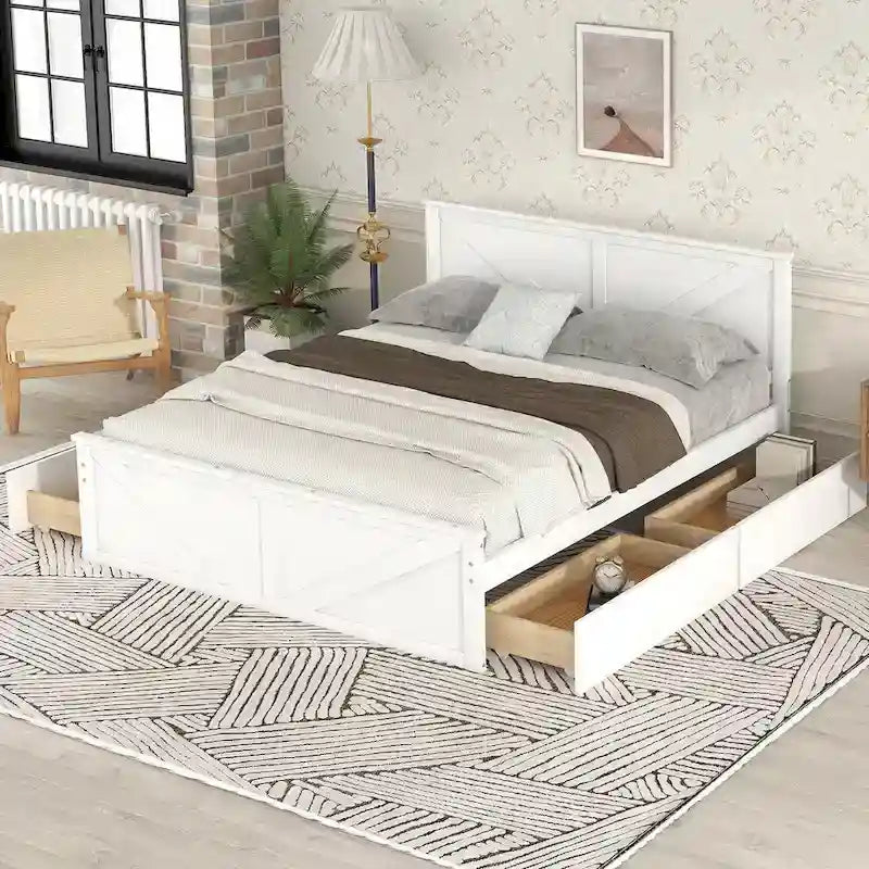 Struttura letto a piattaforma con 4 cassetti contenitore e testiera