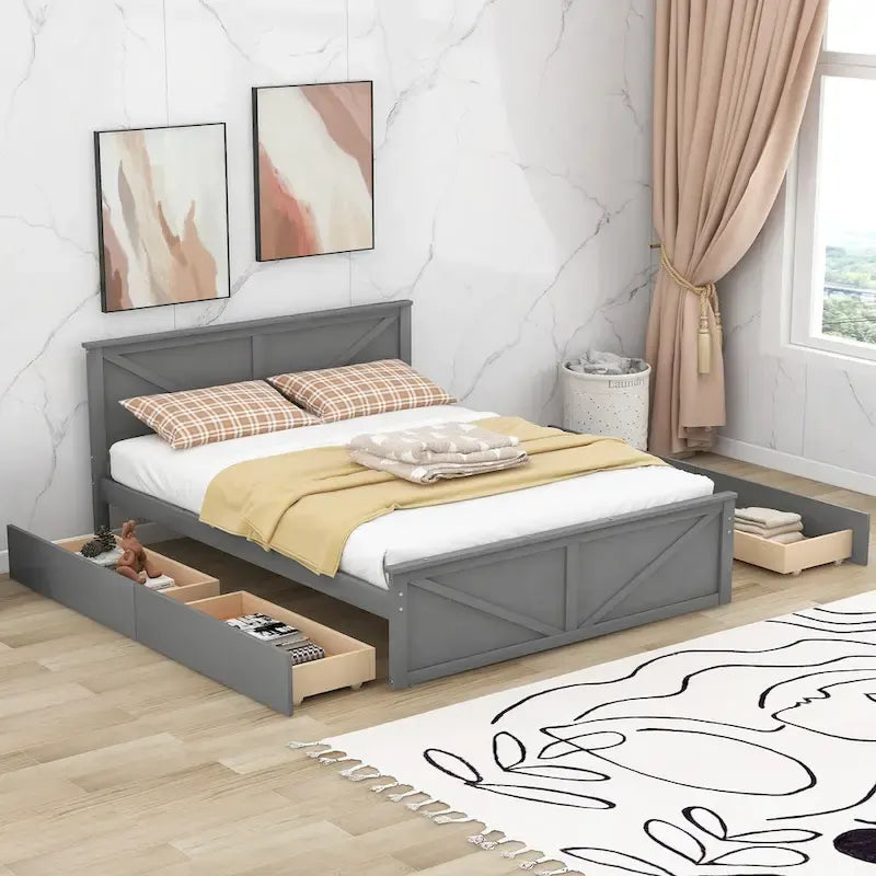 Struttura letto a piattaforma con 4 cassetti contenitore e testiera