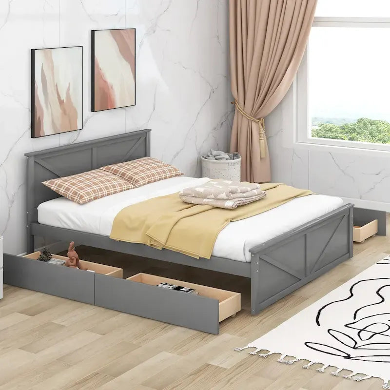 Struttura letto a piattaforma con 4 cassetti contenitore e testiera