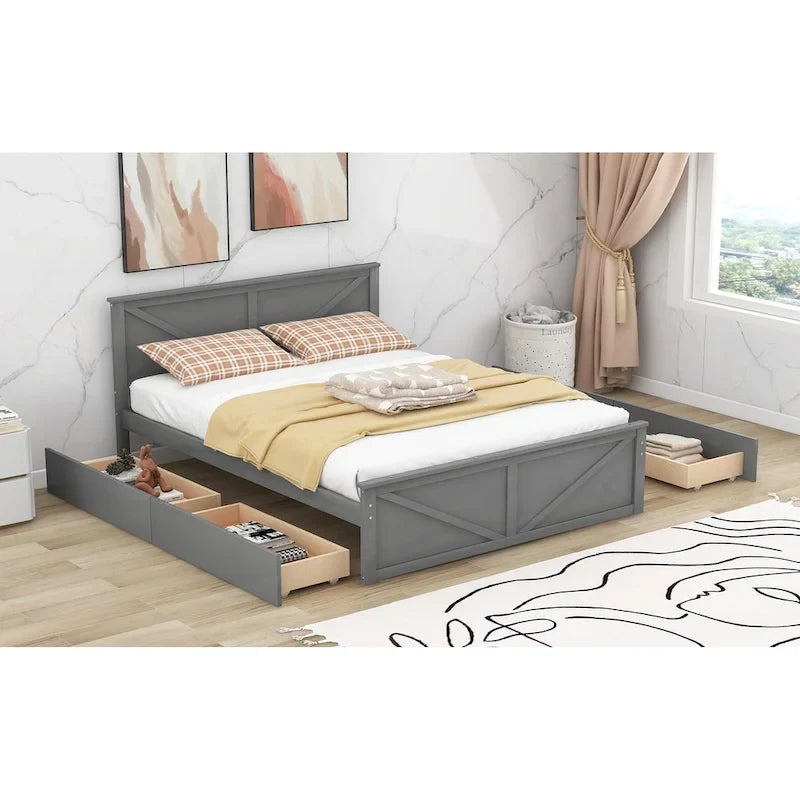 Struttura letto a piattaforma con 4 cassetti contenitore e testiera