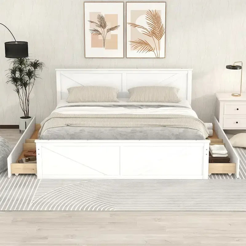 Struttura letto a piattaforma con 4 cassetti contenitore e testiera