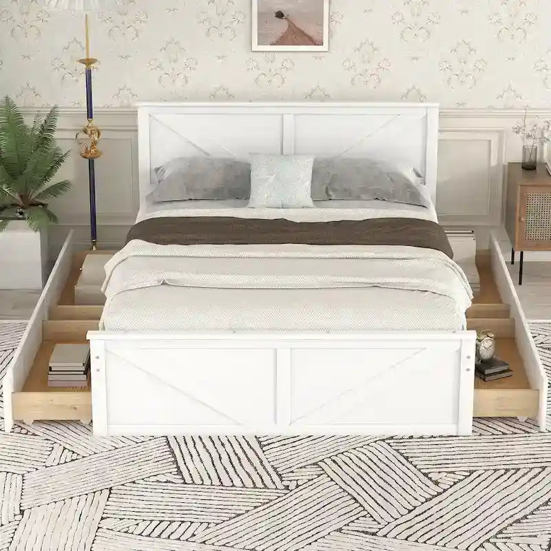 Struttura letto a piattaforma con 4 cassetti contenitore e testiera