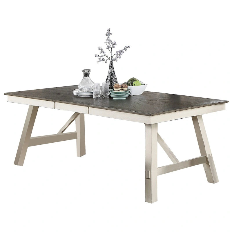 Tavolo da pranzo rettangolare per 6 persone – Finitura legno grigio con bordo bianco