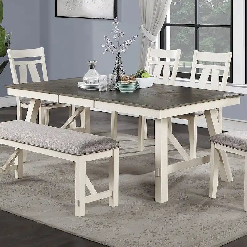 Tavolo da pranzo rettangolare per 6 persone – Finitura legno grigio con bordo bianco