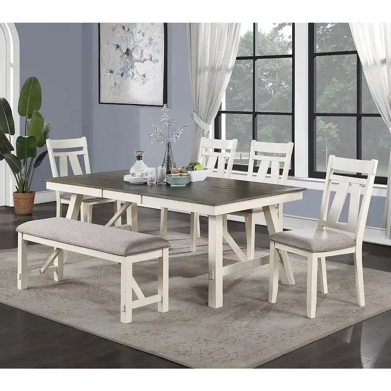 Tavolo da pranzo rettangolare per 6 persone – Finitura legno grigio con bordo bianco