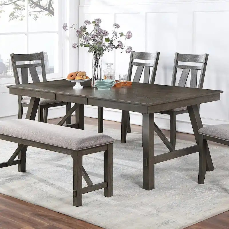Tavolo da pranzo rettangolare per 6 persone – Finitura legno grigio con bordo bianco