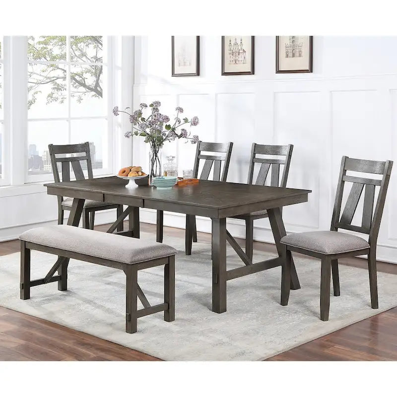 Tavolo da pranzo rettangolare per 6 persone – Finitura legno grigio con bordo bianco