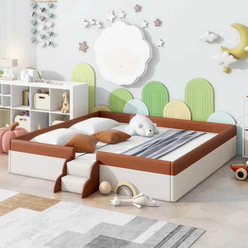 Struttura letto a giorno imbottita con recinzione e scalette