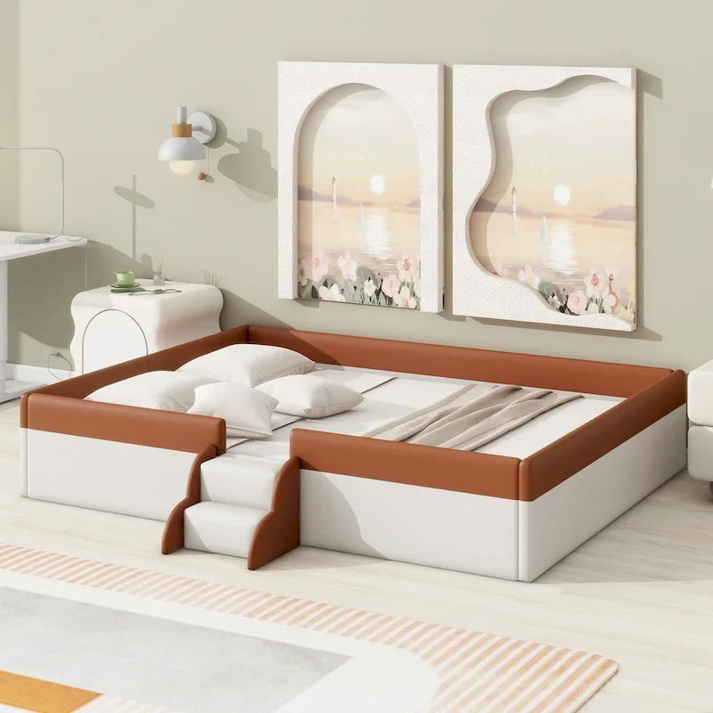 Struttura letto a giorno imbottita con recinzione e scalette